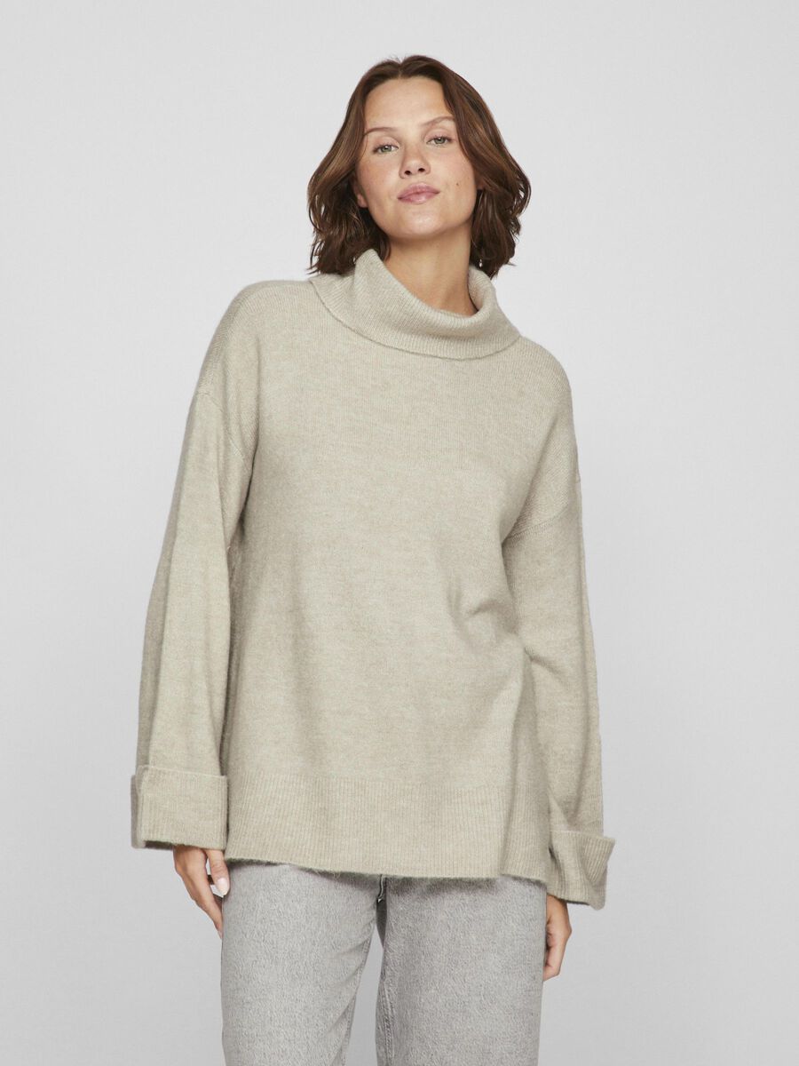 VILA TURTLENECK KNITTED PULLOVER, Super Light Natural Melan, highres - 14091522_SuperLightNaturalMelan_003.jpg