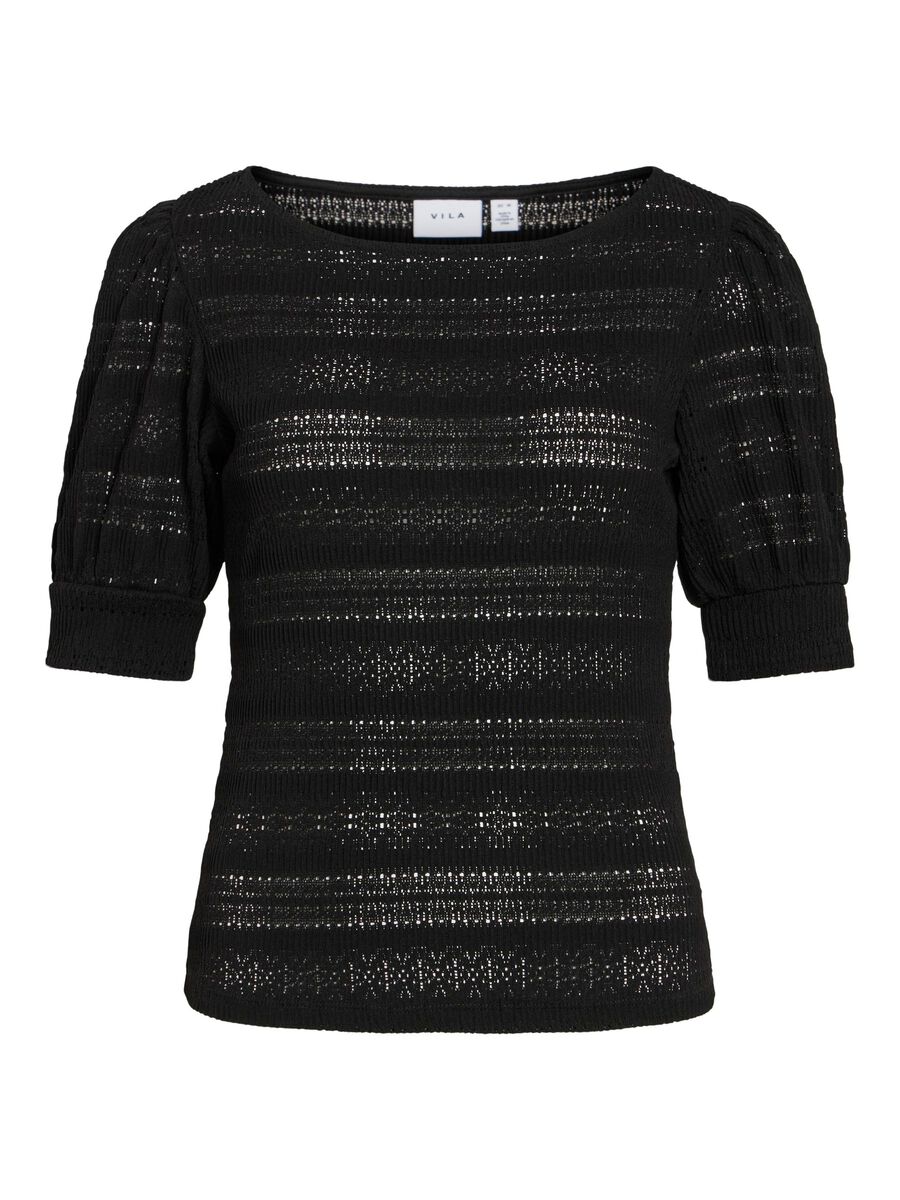 VILA ROUND NECK SHORT SLEEVED TOP, Black, highres - 14110284_Black_001.jpg