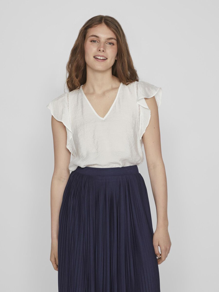 VILA RUFFLE SHORT SLEEVED TOP, Egret, highres - 14098558_Egret_003.jpg