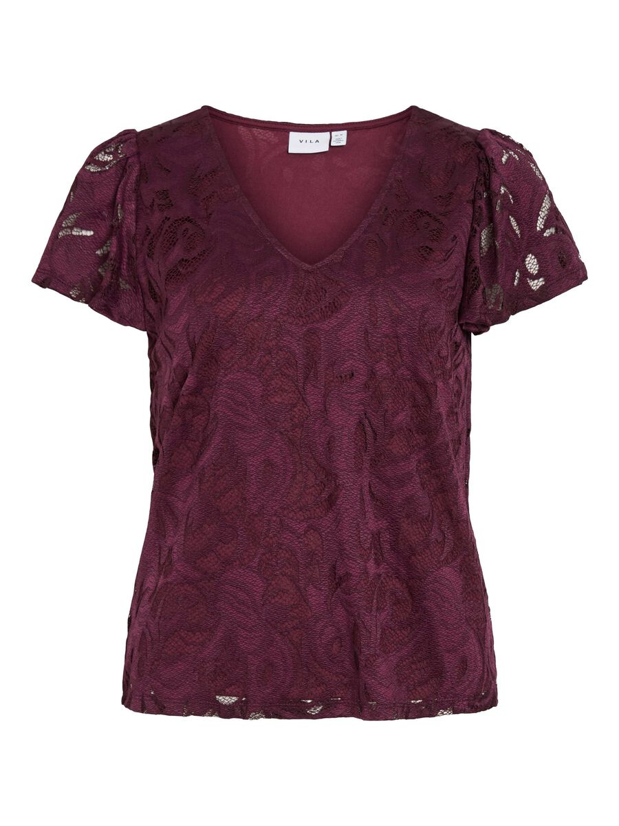 VILA VISTASIA V-NECK SHORT SLEEVED TOP, Fig, highres - 14111231_Fig_001.jpg