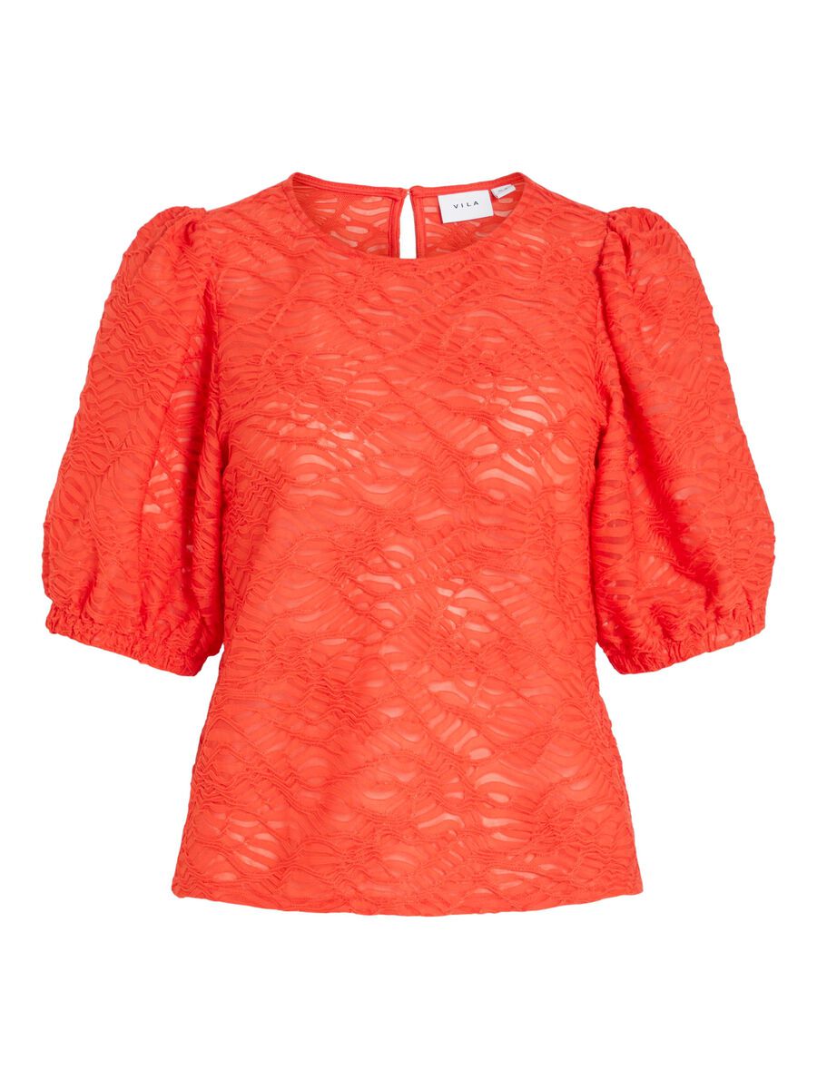 VILA RONDE HALS KORTE MOUWEN TOP, Poppy Red, highres - 14102871_PoppyRed_001.jpg