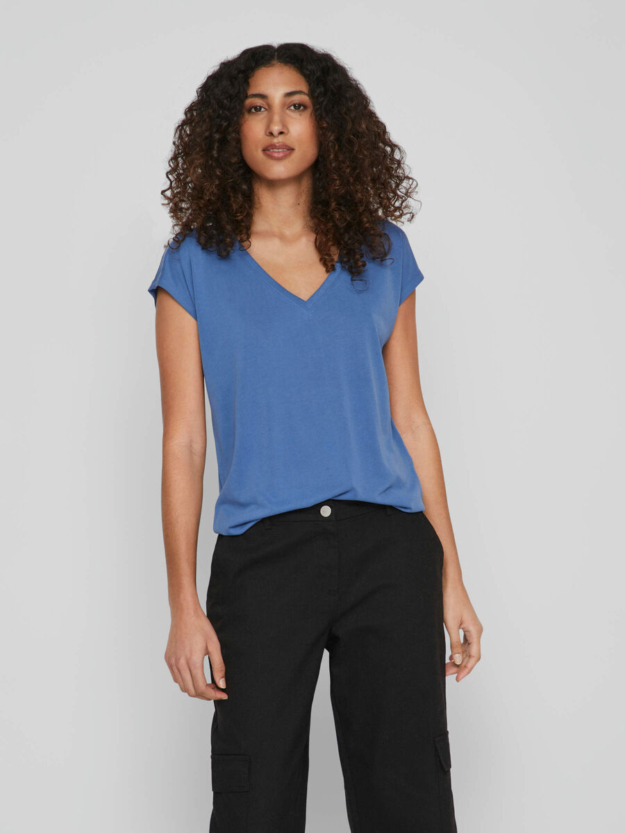 Vila V-NECK SHORT SLEEVED TOP, Federal Blue, highres - 14074847_FederalBlue_003.jpg