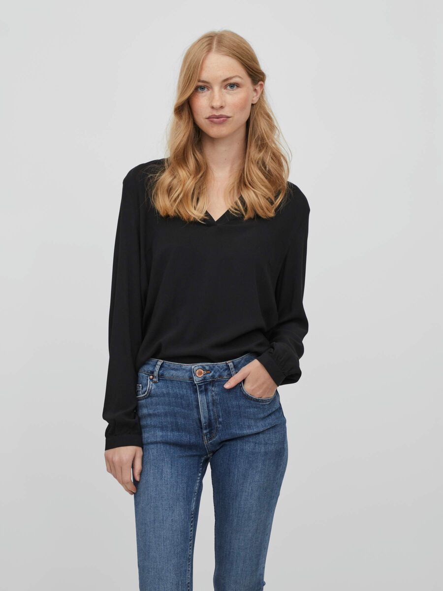 Vila V-NECK LONG SLEEVED BLOUSE, Black, highres - 14083465_Black_003.jpg