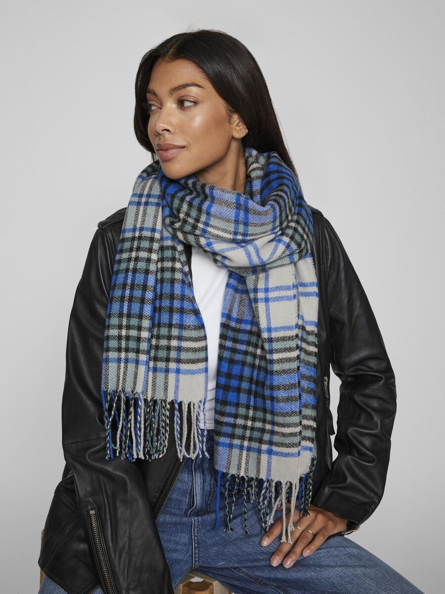 Vila CHECKED FRINGE SCARF, Lapis Blue, highres - 14087819_LapisBlue_1042456_003.jpg