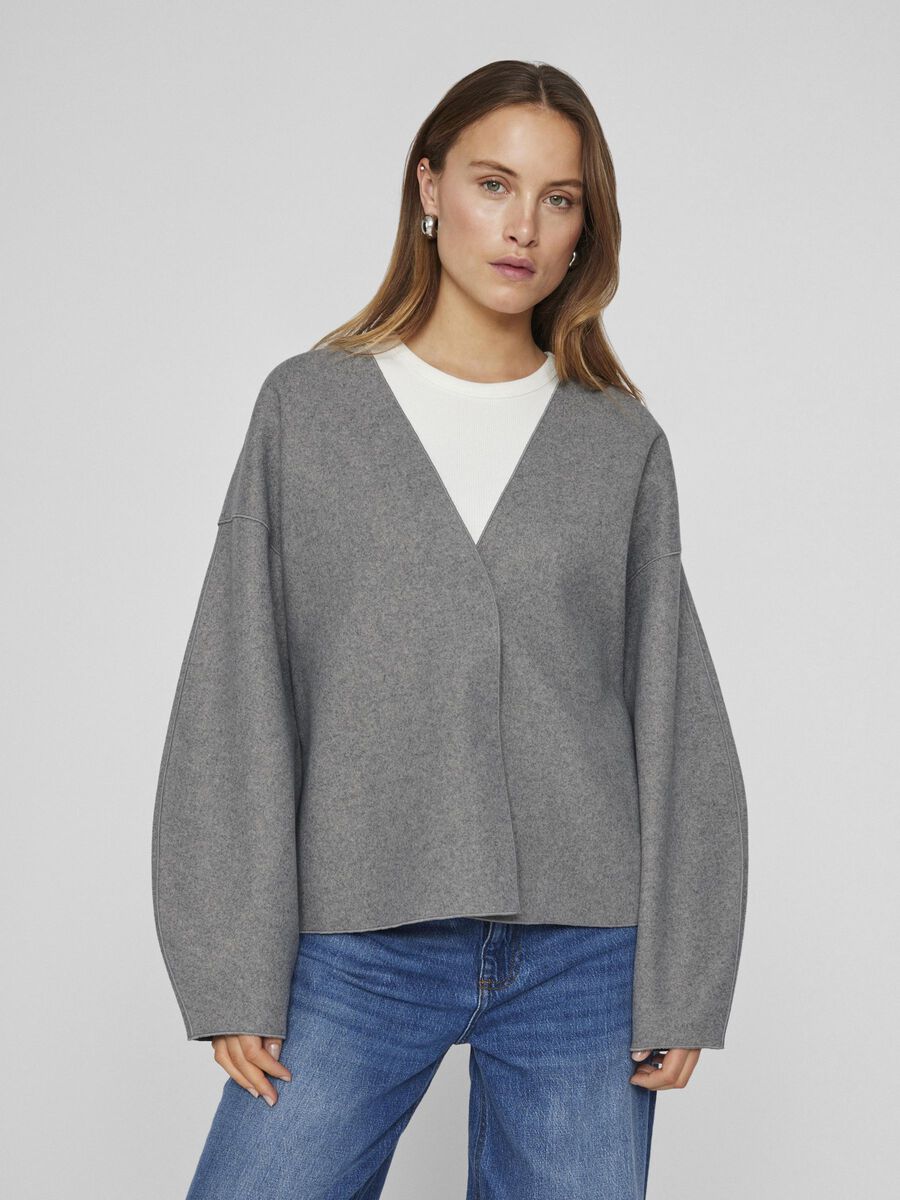 VILA VIJUICE V-NECK JACKET, Medium Grey Melange, highres - 14101198_MediumGreyMelange_003.jpg