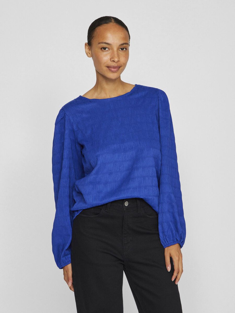 VILA ROUND NECK LONG SLEEVED TOP, Mazarine Blue, highres - 14098957_MazarineBlue_003.jpg
