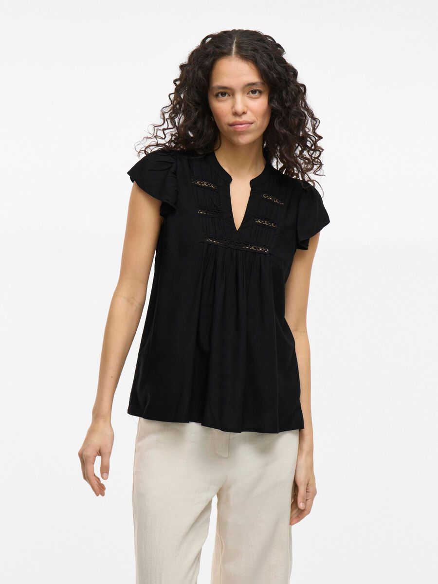 VILA VIVISIA V-NECK CAP SLEEVE TOP, Black Beauty, highres - 14106953_BlackBeauty_003.jpg