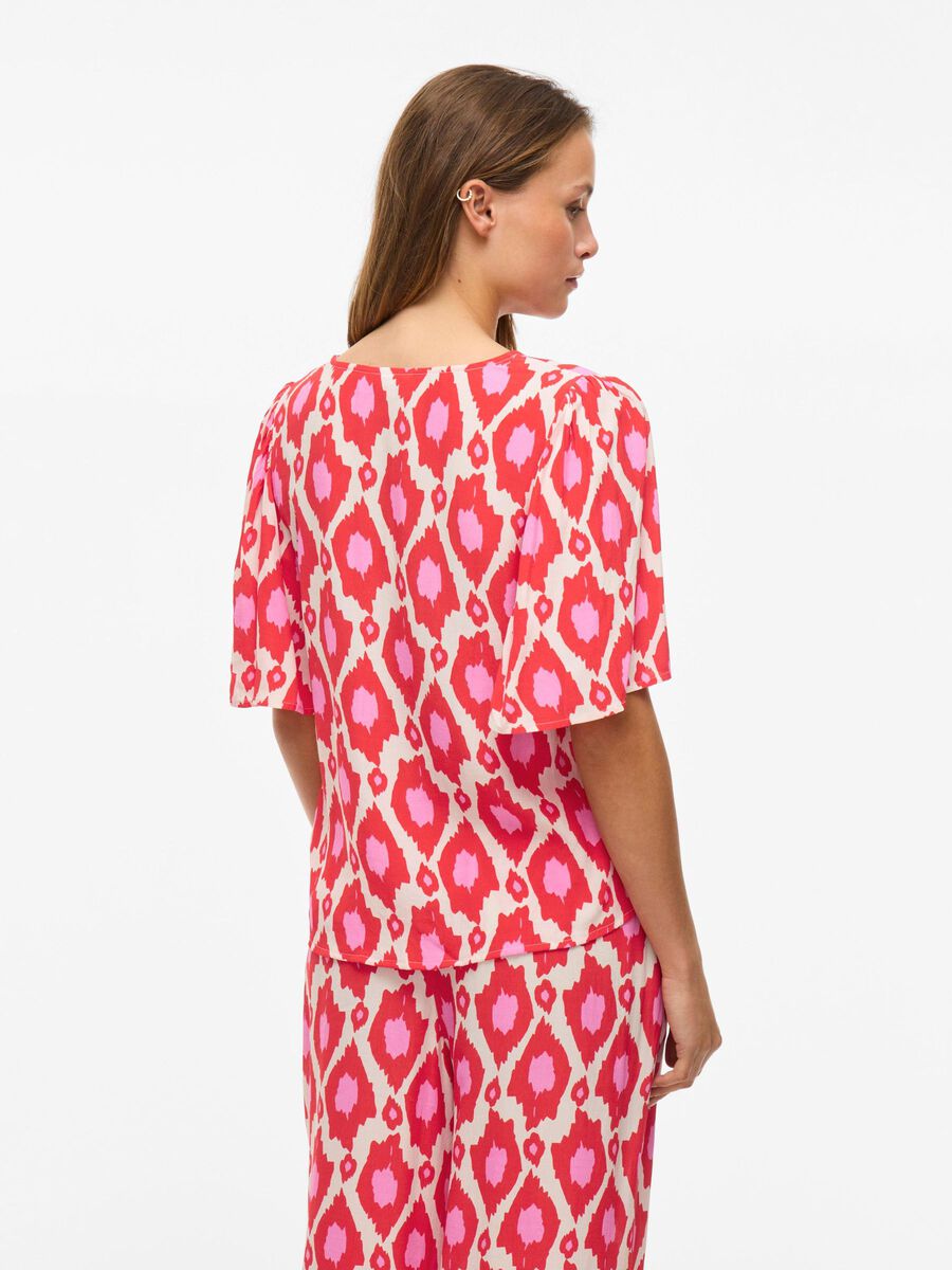VILA VIKIKKI V-NECK SHORT SLEEVED TOP, Aurora Red, highres - 14109538_AuroraRed_1213997_004.jpg