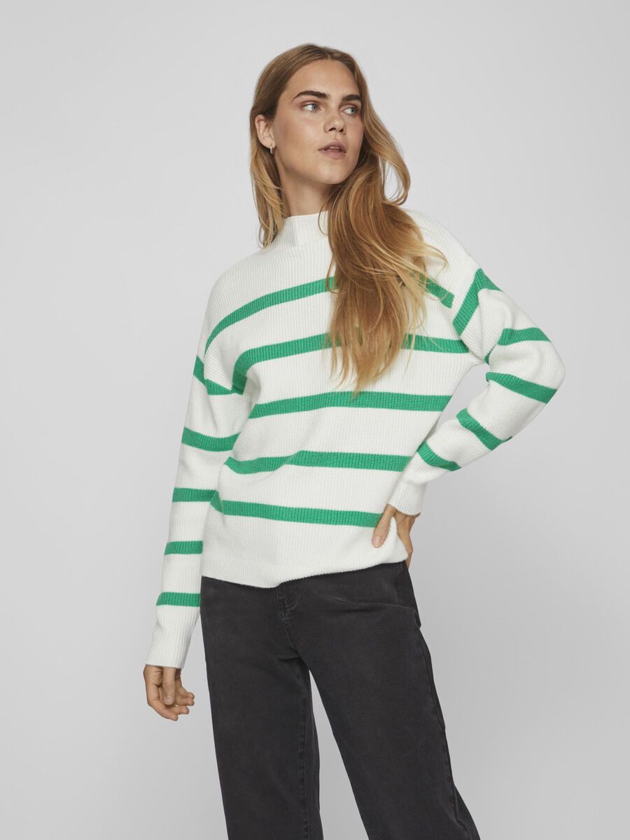 VILA VIRIL STRIPED KNITTED PULLOVER, White Alyssum, highres - 14091615_WhiteAlyssum_1071064_003.jpg