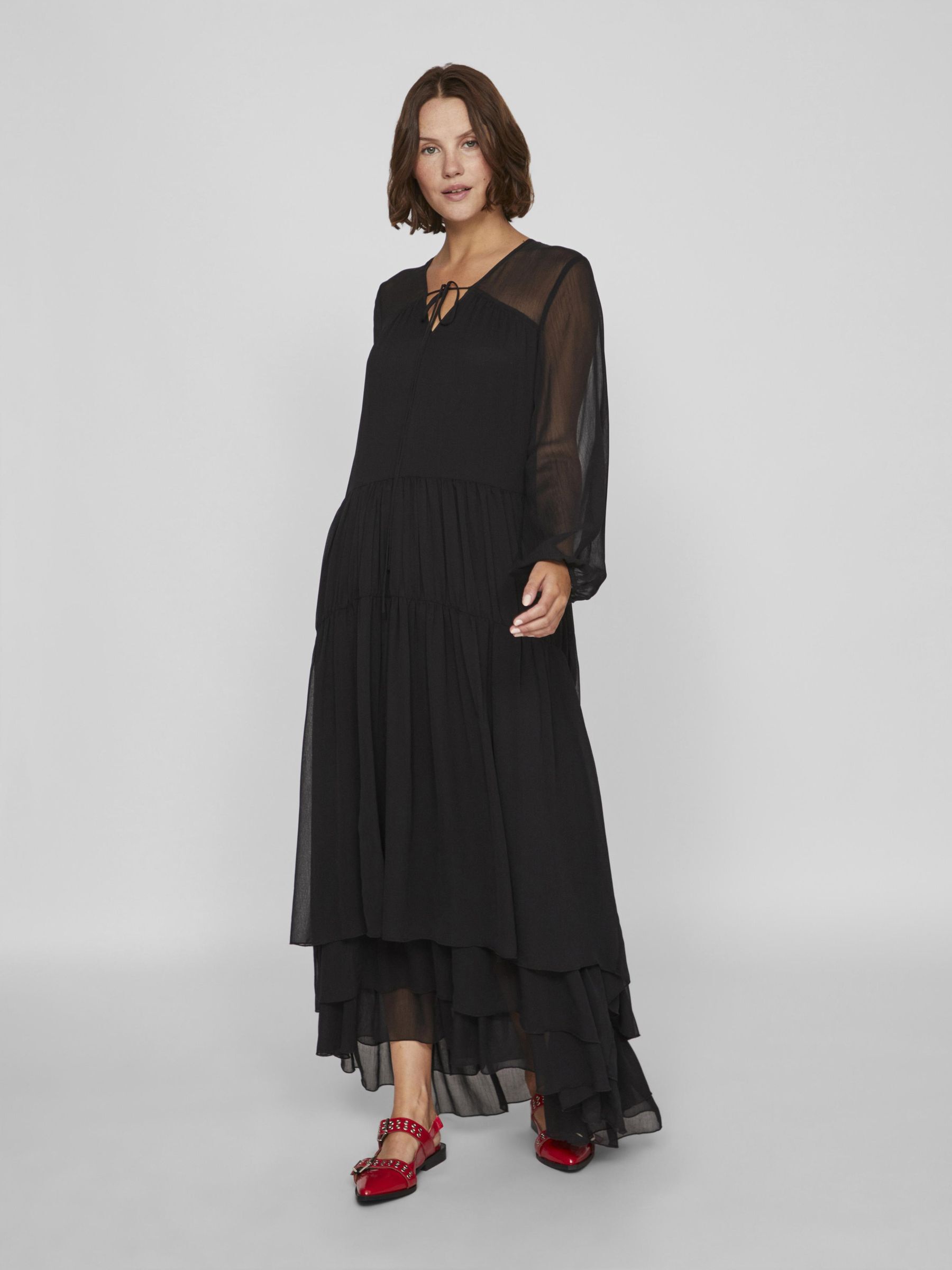 Zwarte maxi jurk lange mouwen outlet