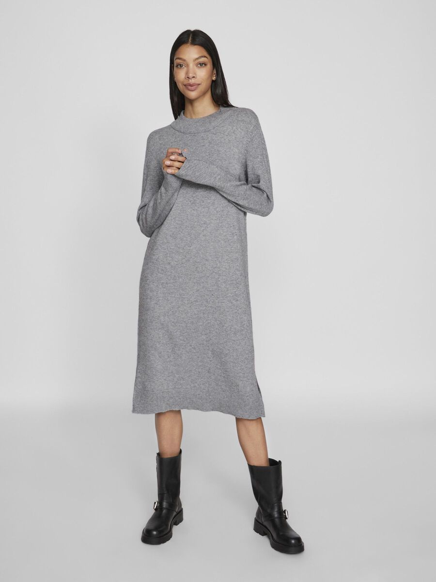 VILA VIRIL LONG SLEEVED MIDI DRESS, Medium Grey Melange, highres - 14061427_MediumGreyMelange_003.jpg