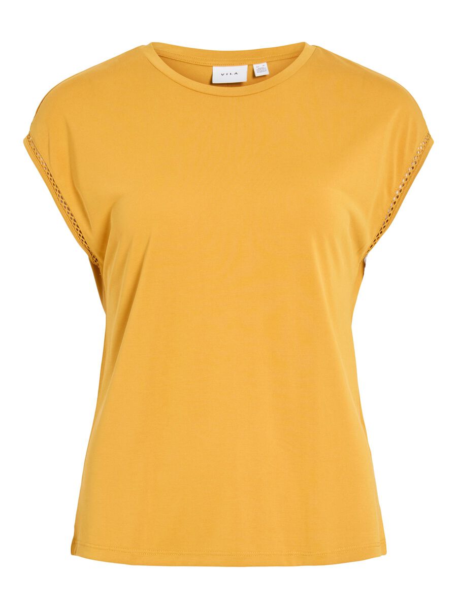 Product carousel image - VIMODALA ROUND NECK CAP SLEEVE TOP, Amber Gold | 2