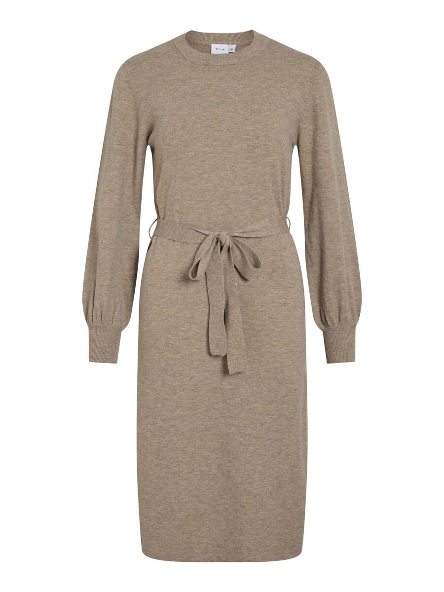 VILA BELTED KNITTED DRESS, Natural Melange, highres - 14103924_NaturalMelange_001.jpg