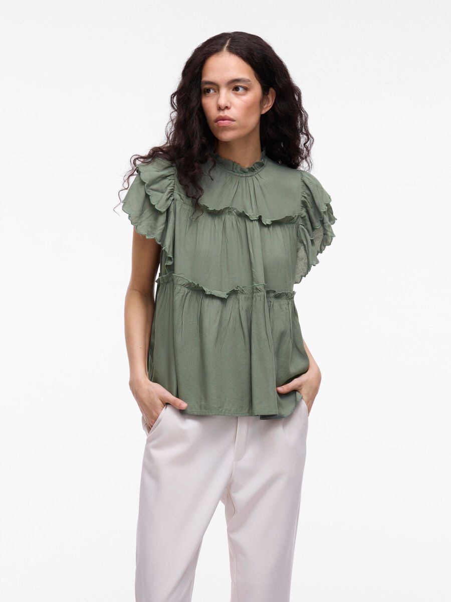 VILA VIPRETA HOGE KRAAG TOP MET KAPMOUWEN, Laurel Wreath, highres - 14112805_LaurelWreath_003.jpg