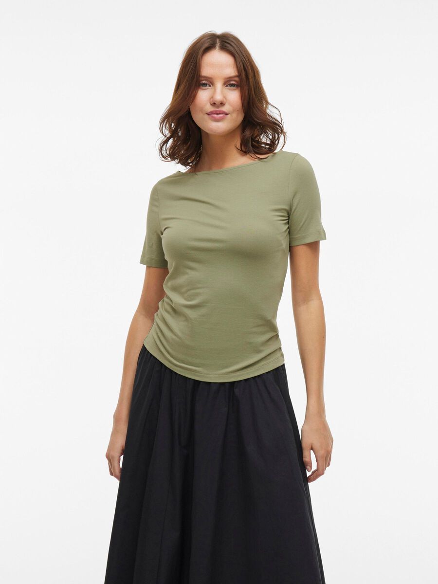 VILA BOATNECK SHORT SLEEVED TOP, Oil Green, highres - 14109694_OilGreen_003.jpg