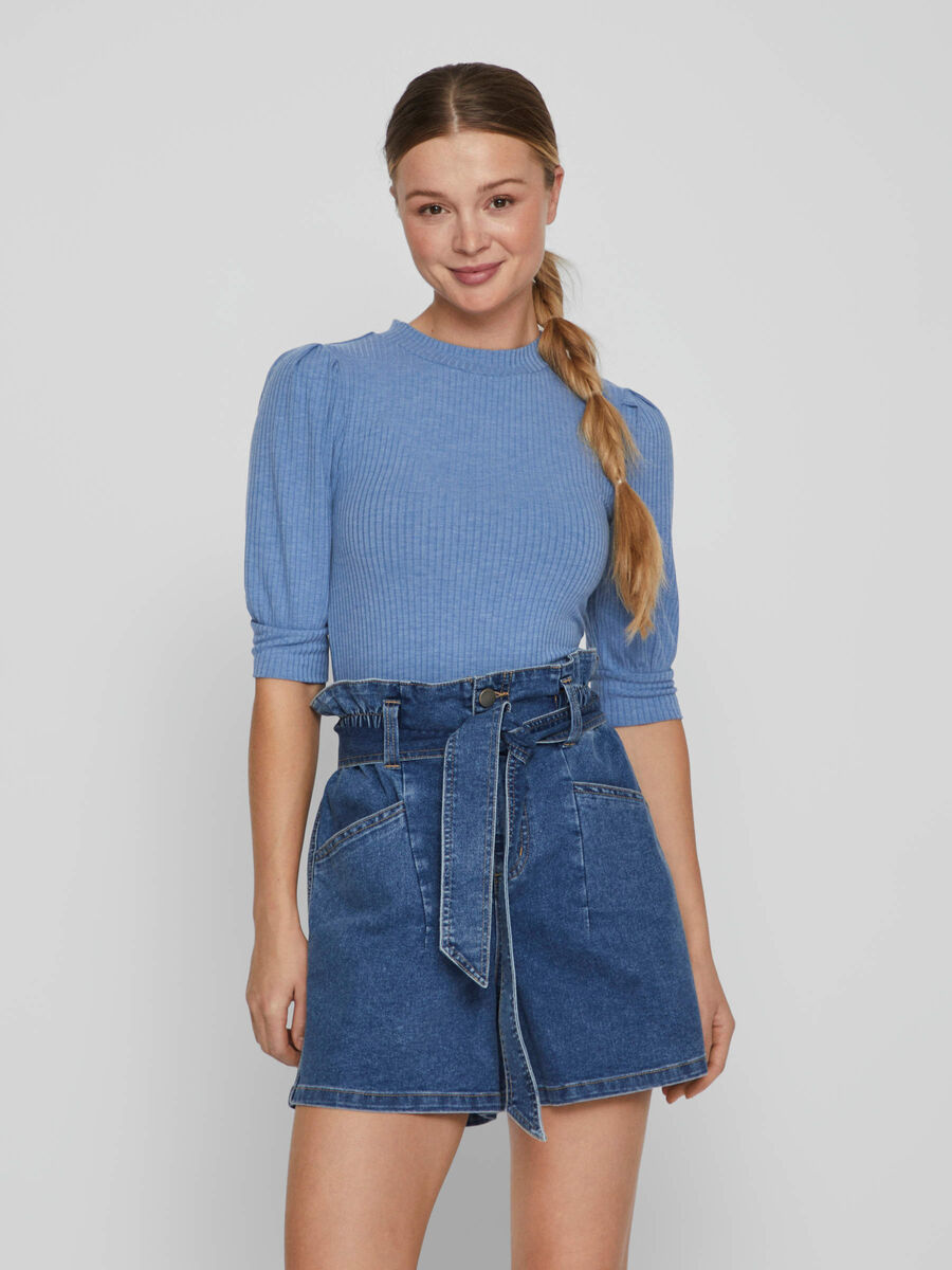 Vila RIBBED SHORT SLEEVED TOP, Federal Blue, highres - 14079537_FederalBlue_003.jpg