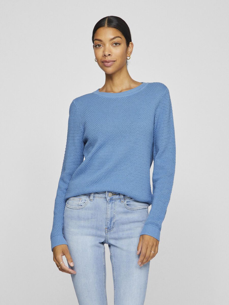 VILA VIDALO BASIC KNITTED PULLOVER, Blissful Blue, highres - 14082767_BlissfulBlue_003.jpg
