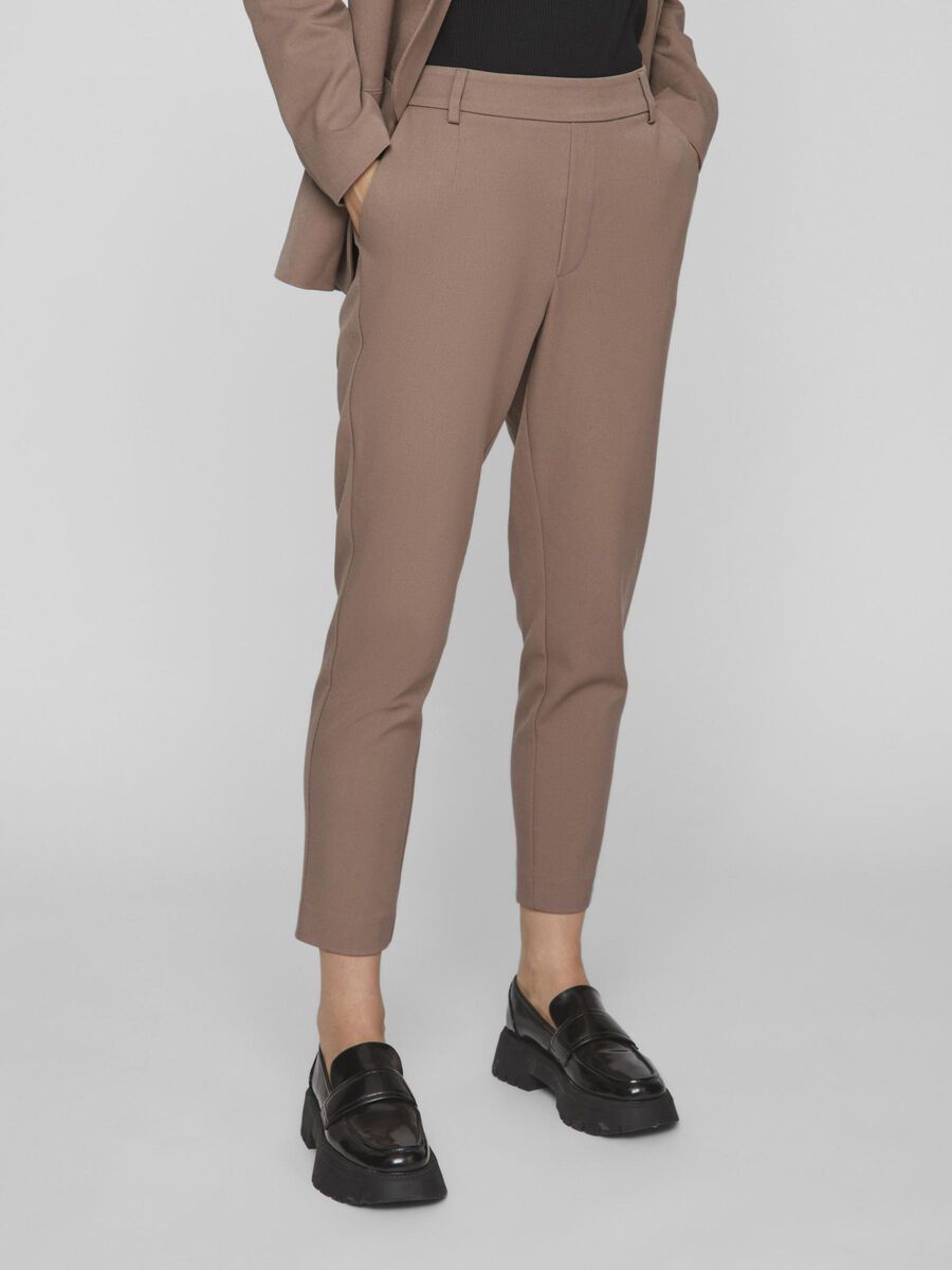 Vila SLIM FIT HIGH WAISTED TROUSERS, Brown Lentil, highres - 14087406_BrownLentil_003.jpg