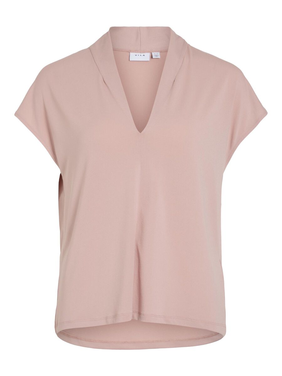 VILA V-NECK SHORT SLEEVED TOP, Misty Rose, highres - 14107300_MistyRose_001.jpg