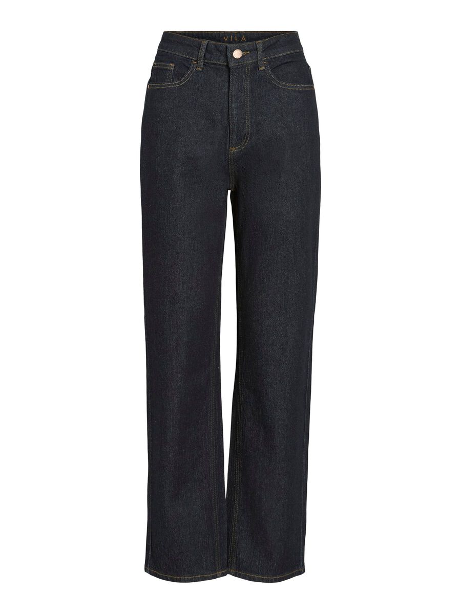 VILA VIKELLY HÖG MIDJA STRAIGHT FIT-JEANS, Dark Blue Denim, highres - 14084730_DarkBlueDenim_1229058_001.jpg
