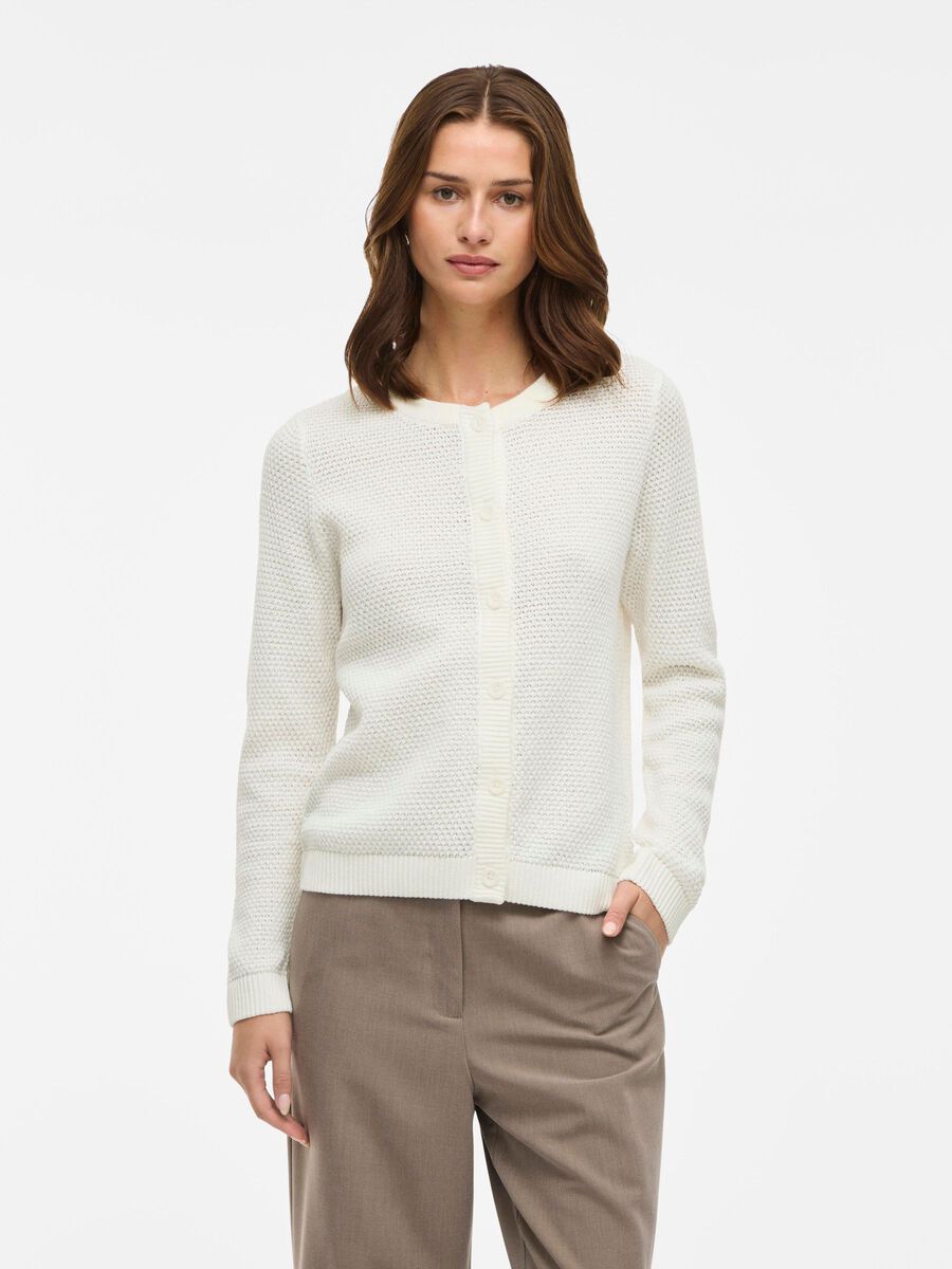 VILA VIDALO ROUND NECK KNITTED CARDIGAN, White Alyssum, highres - 14112299_WhiteAlyssum_003.jpg