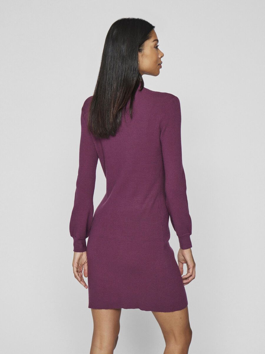 VILA HIGH NECK KNITTED DRESS, Burgundy, highres - 14109931_Burgundy_004.jpg