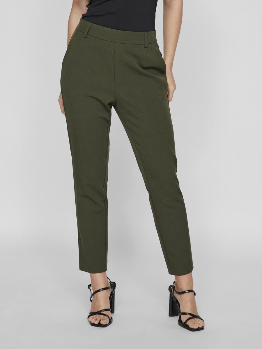 VILA VIVARONE SLIM FIT HIGH WAISTED TROUSERS, Kombu Green, highres - 14087406_KombuGreen_003.jpg