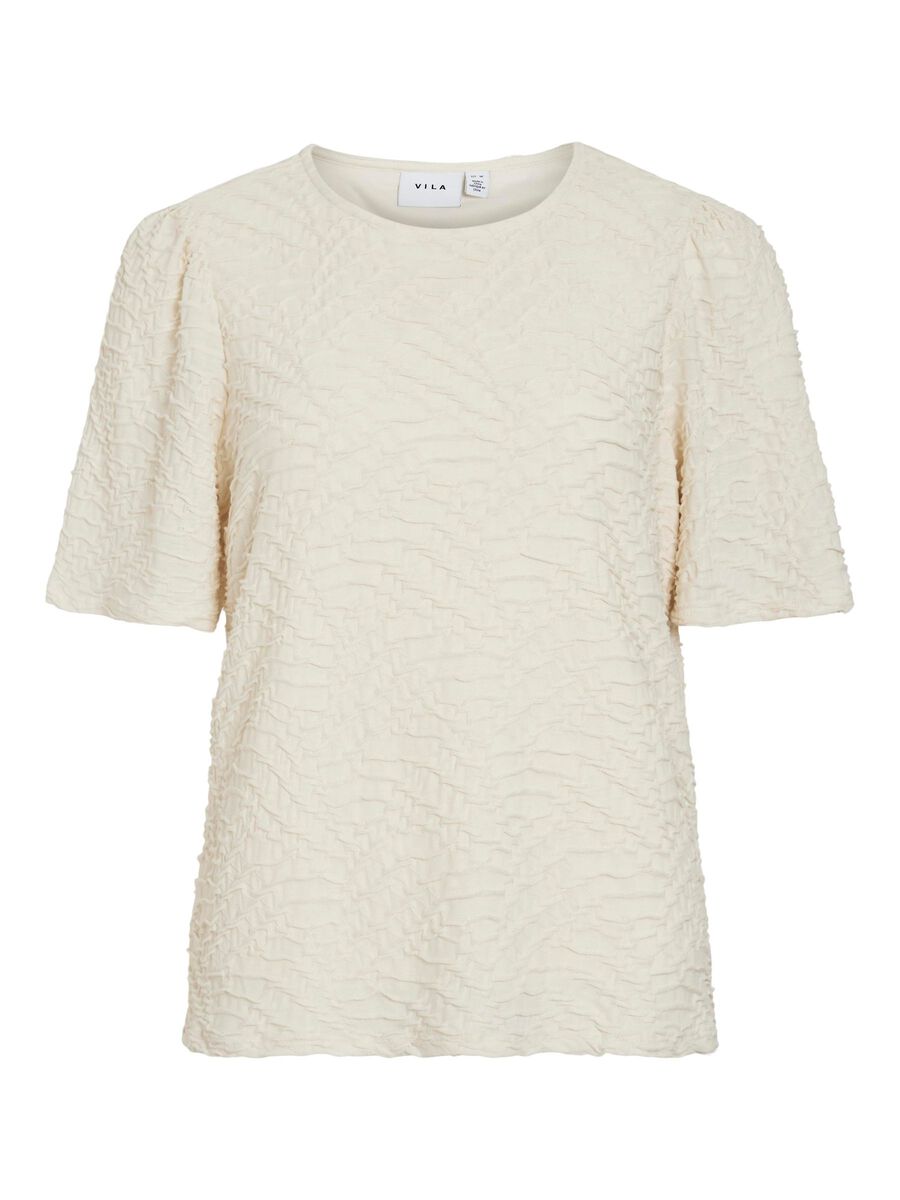 VILA VIDENEA ROUND NECK SHORT SLEEVED TOP, Birch, highres - 14105386_Birch_001.jpg