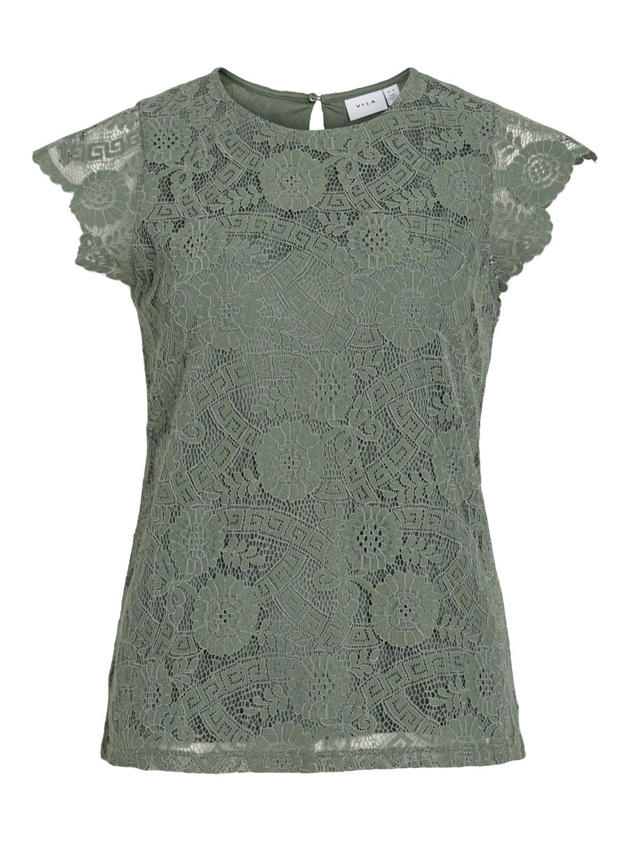 VILA VIMYNTE LACE SHORT SLEEVED TOP, Laurel Wreath, highres - 14112803_LaurelWreath_001.jpg