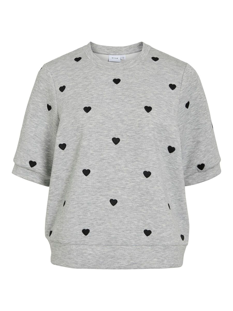 VILA VISIF SHORT SLEEVED SWEATSHIRT, Light Grey Melange, highres - 14113196_LightGreyMelange_1248503_001.jpg