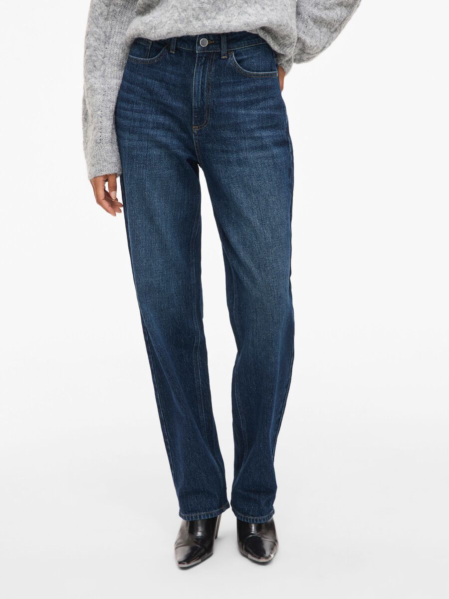Product carousel image - VIKELLY HIGH-WAIST STRAIGHT FIT JEANS, Dark Blue Denim | 1