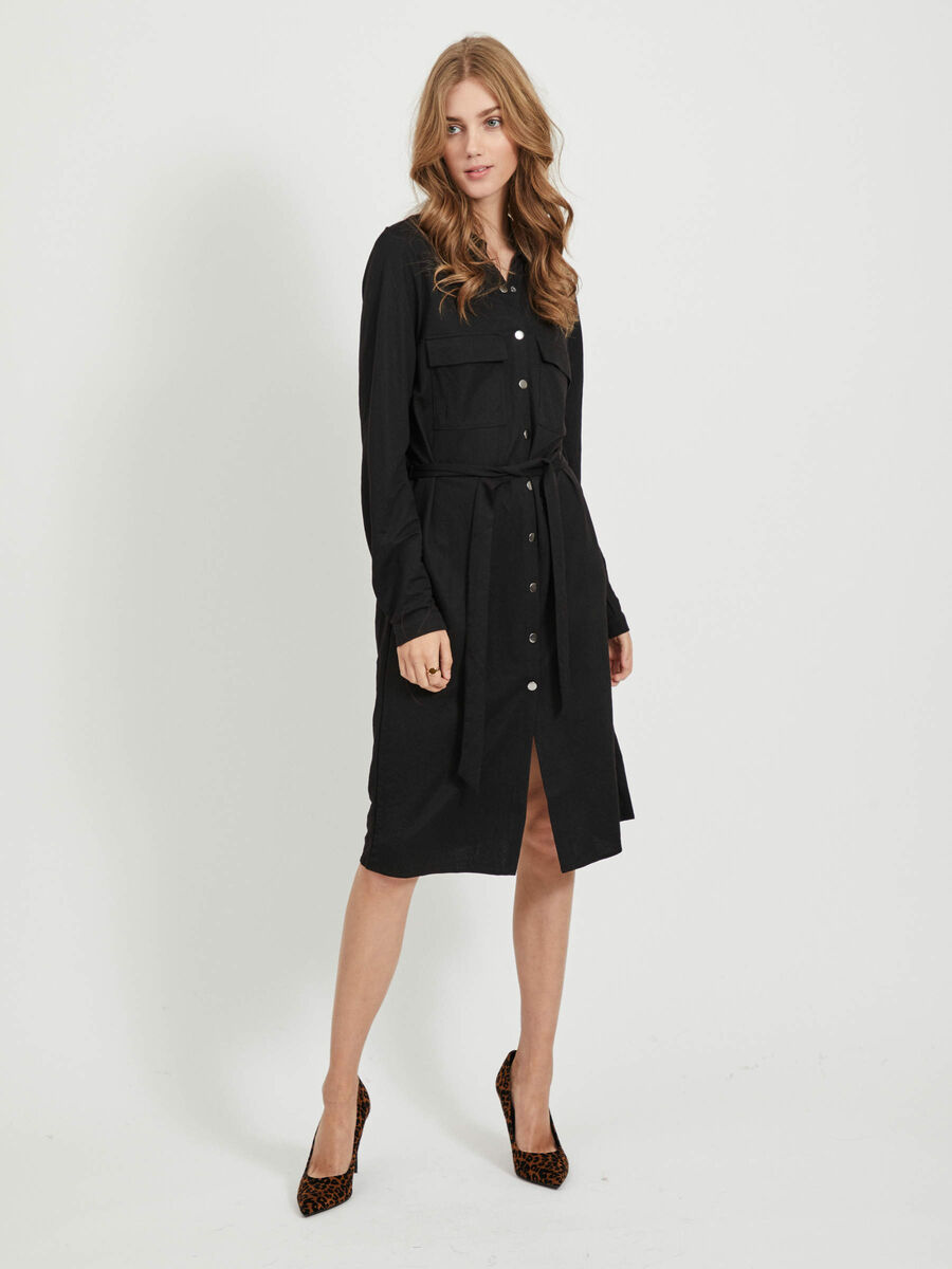 VILA BINDEGÜRTEL MIDI BLUSENKLEID, Black, highres - 14058514_Black_003.jpg
