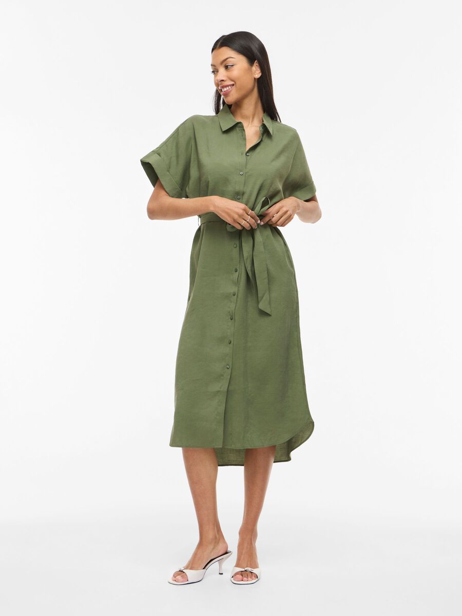 Carousel image - VIHULA MIDI SHIRT DRESS, Olivine | 4
