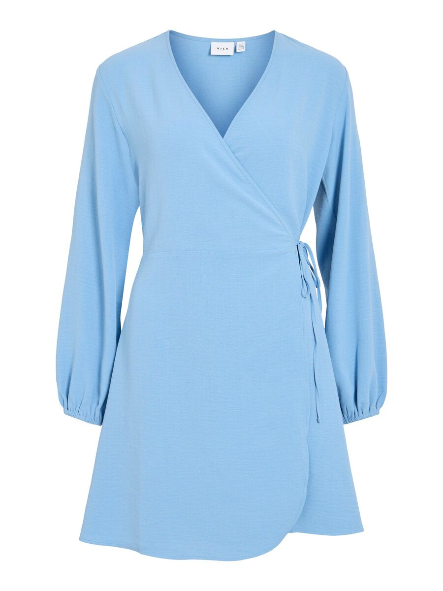 Product carousel image - VILOVIE SHORT WRAP DRESS, Blissful Blue | 1