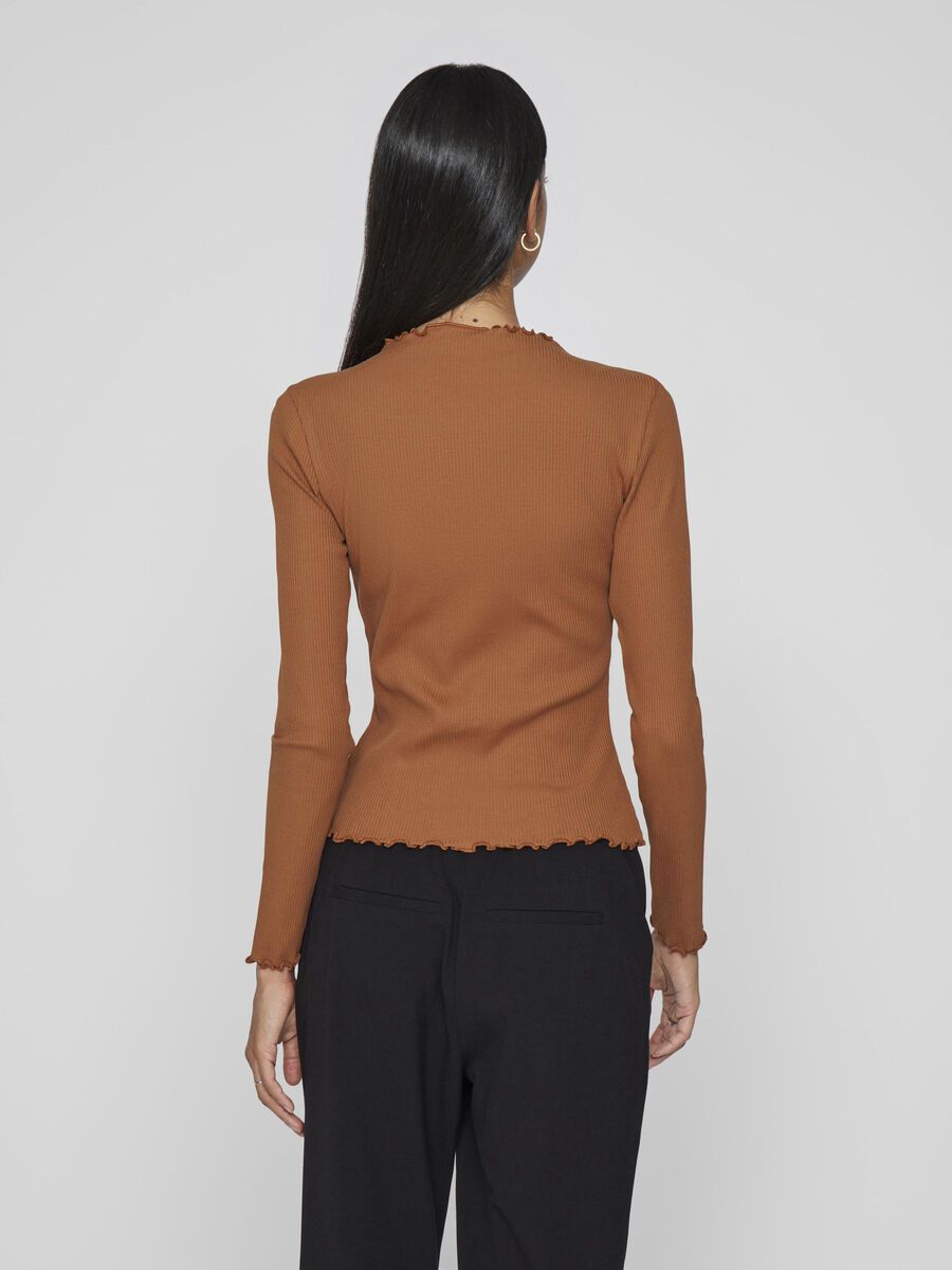VILA HIGH NECK LONG SLEEVED TOP, Argan Oil, highres - 14109875_ArganOil_004.jpg