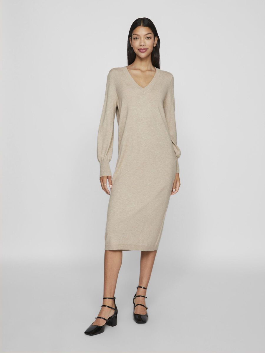 VILA V-AUSSCHNITT STRICKKLEID, Natural Melange, highres - 14101802_NaturalMelange_003.jpg