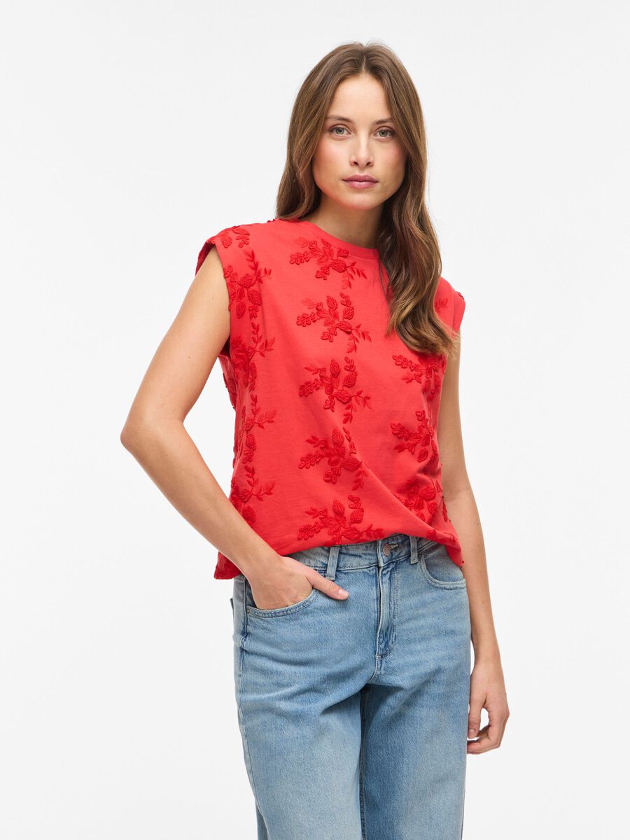 Product carousel image - ROUND NECK SLEEVELESS TOP, Hibiscus | 1