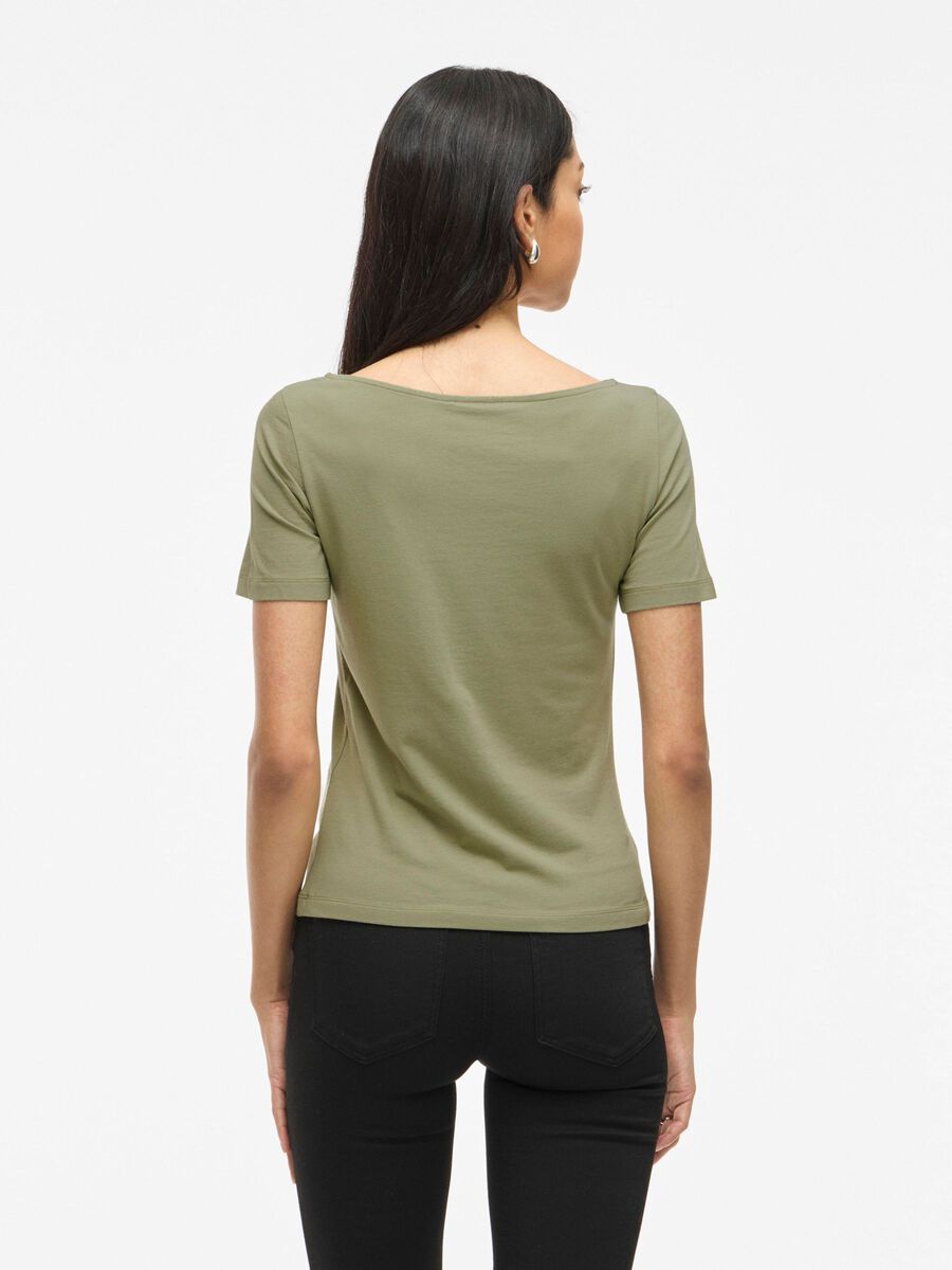 VILA BOATNECK SHORT SLEEVED TOP, Oil Green, highres - 14109694_OilGreen_004.jpg