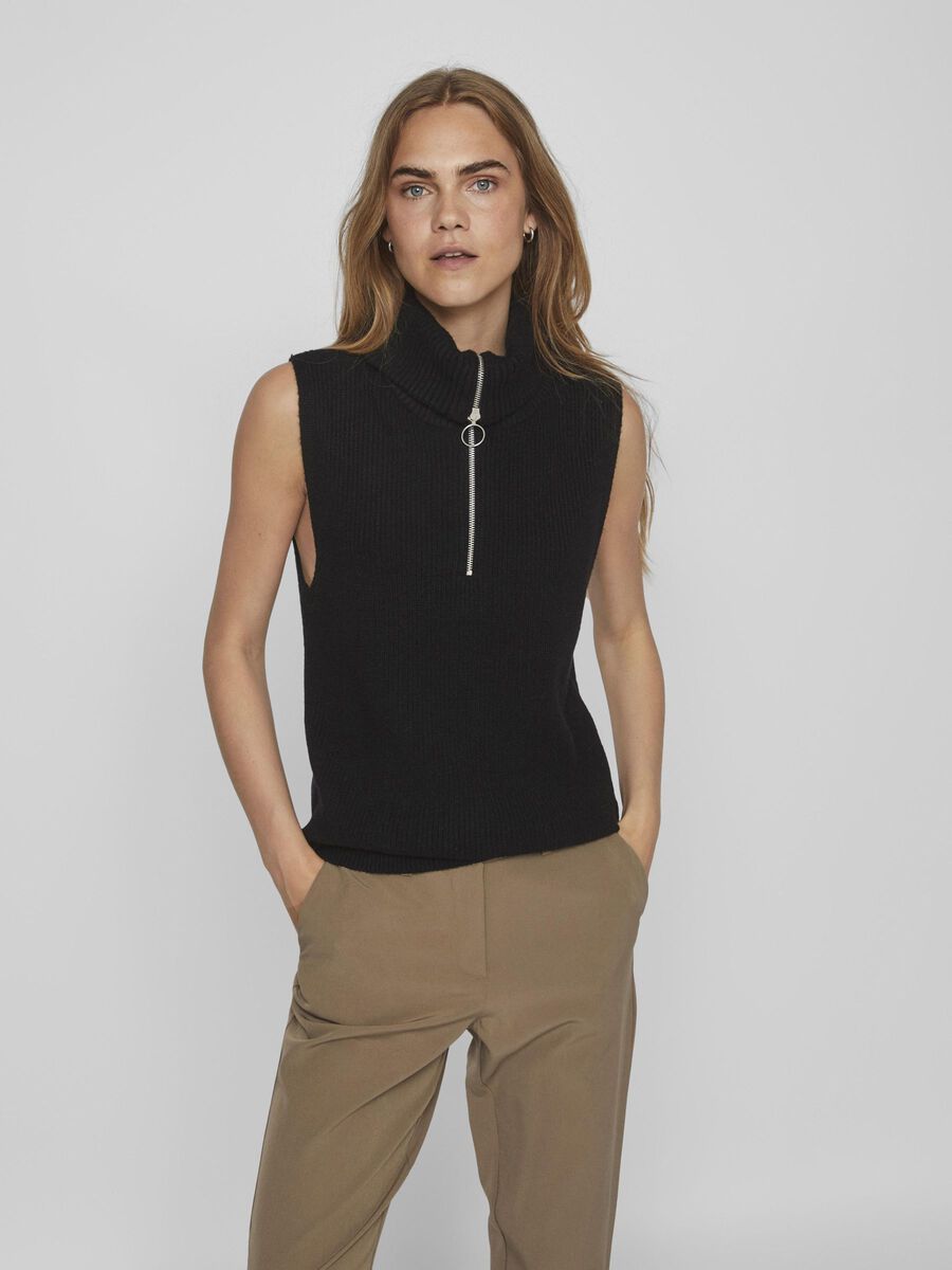 Vila HALVE RITSSLUITING GEBREID GILET, Black, highres - 14084214_Black_003.jpg