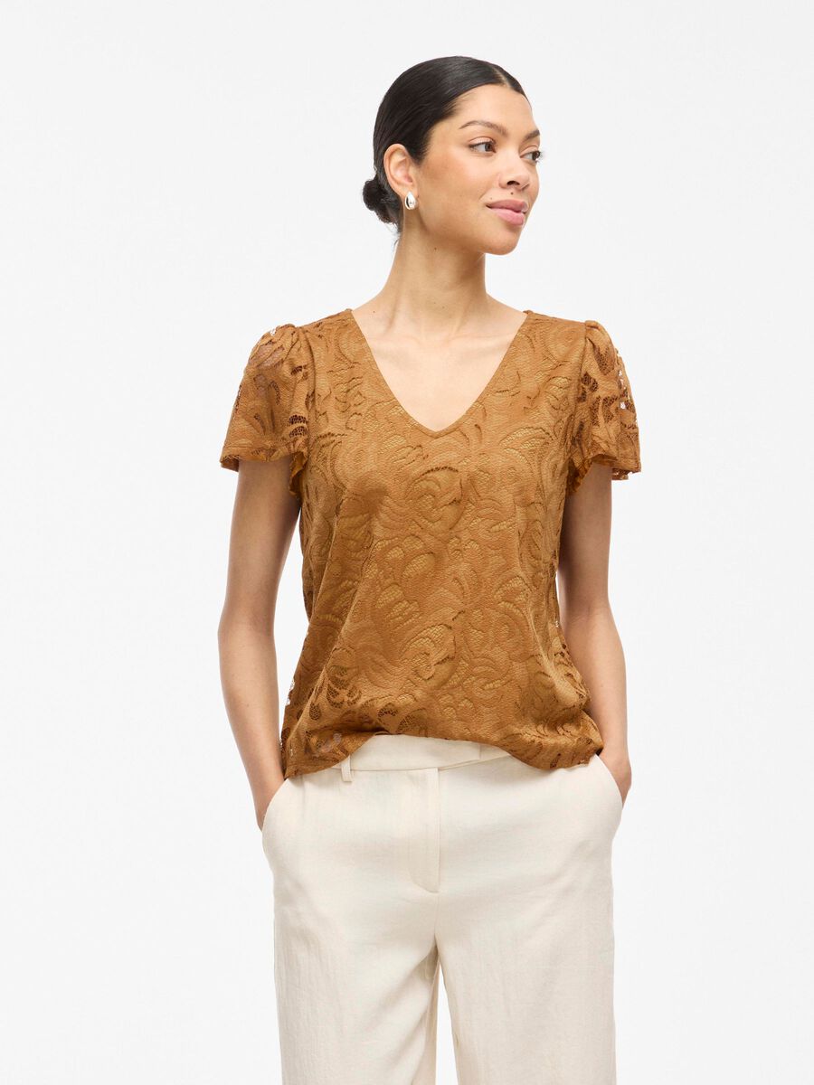 VILA VISTASIA V-NECK SHORT SLEEVED TOP, Cathay Spice, highres - 14111231_CathaySpice_003.jpg