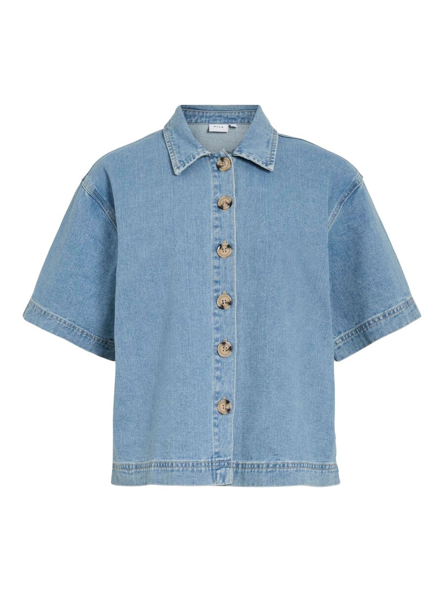 VILA VIHIMLA KORTE ERMER DENIMSKJORTE, Light Blue Denim, highres - 14112086_LightBlueDenim_001.jpg