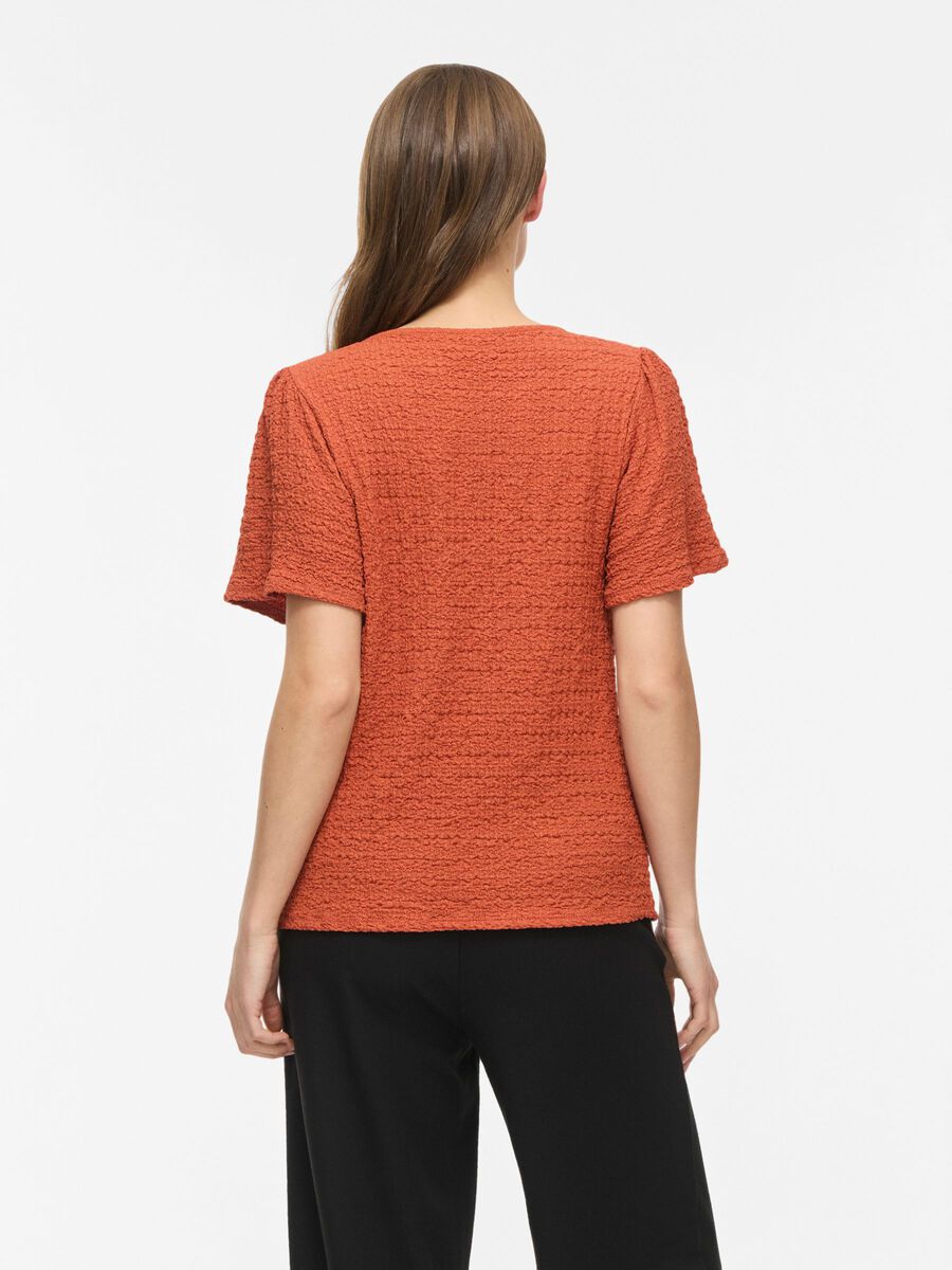 Product carousel image - VILINDAU ROUND NECK SHORT SLEEVED TOP, Burnt Brick | 2