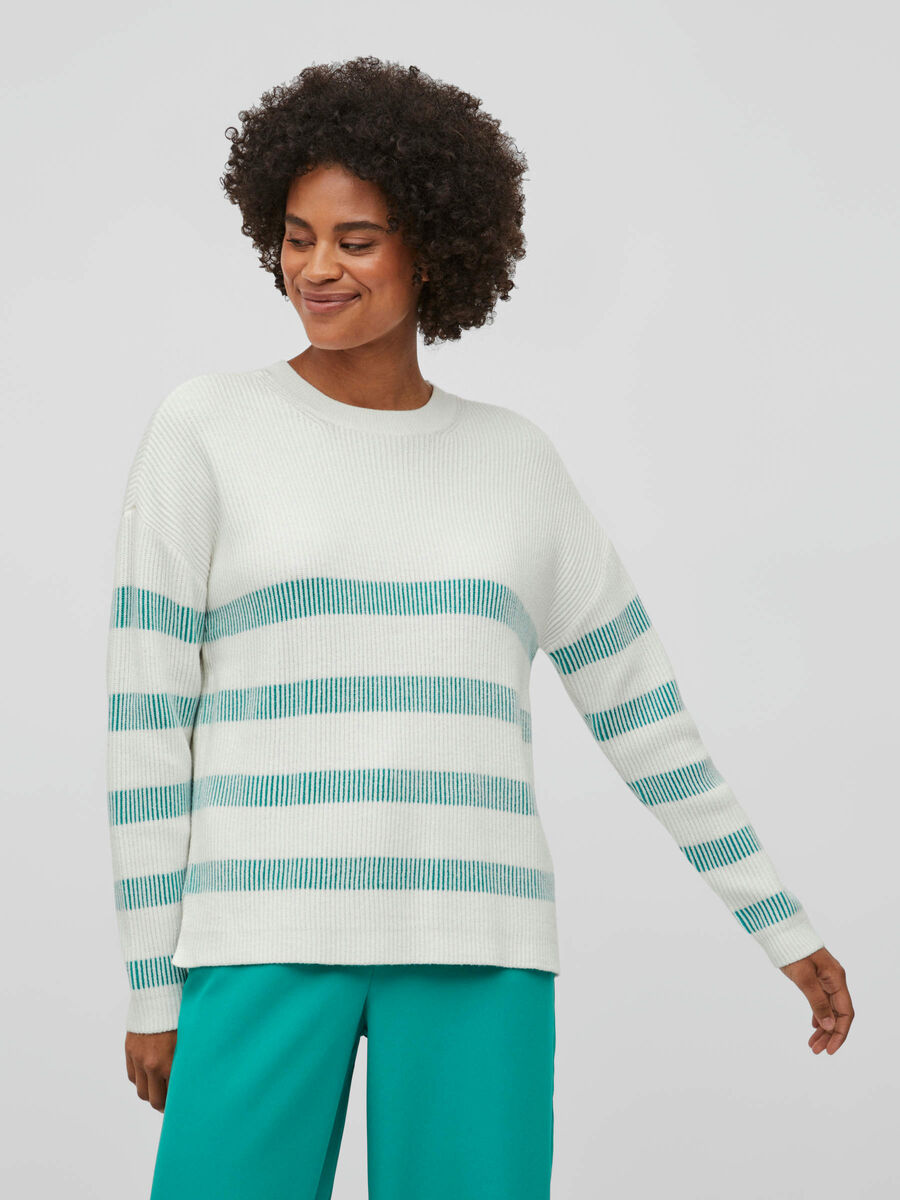 Vila STRIPED KNITTED PULLOVER, White Alyssum, highres - 14079691_WhiteAlyssum_987122_003.jpg
