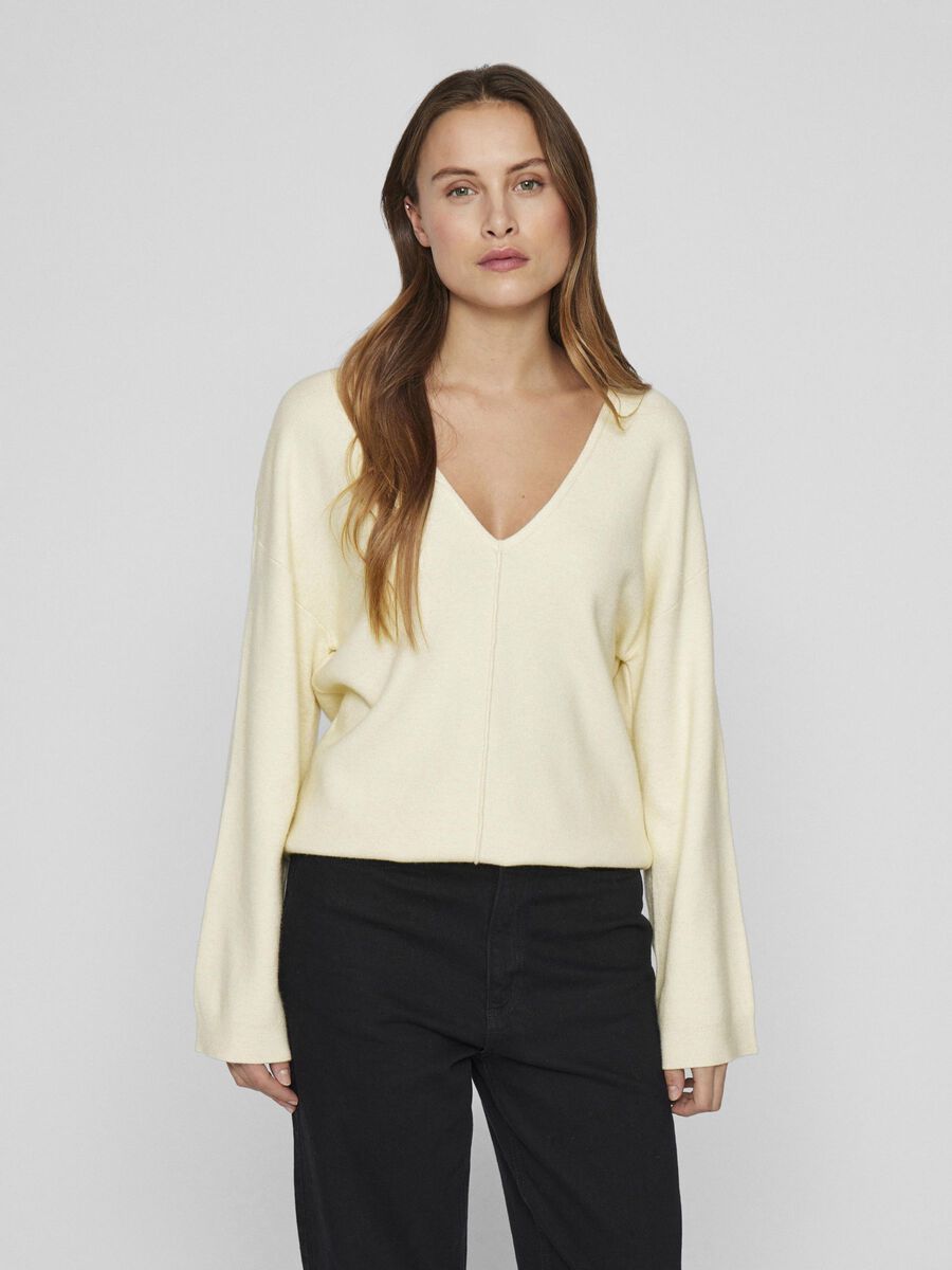 VILA V-NECK KNITTED PULLOVER, Birch, highres - 14103366_Birch_1181074_003.jpg