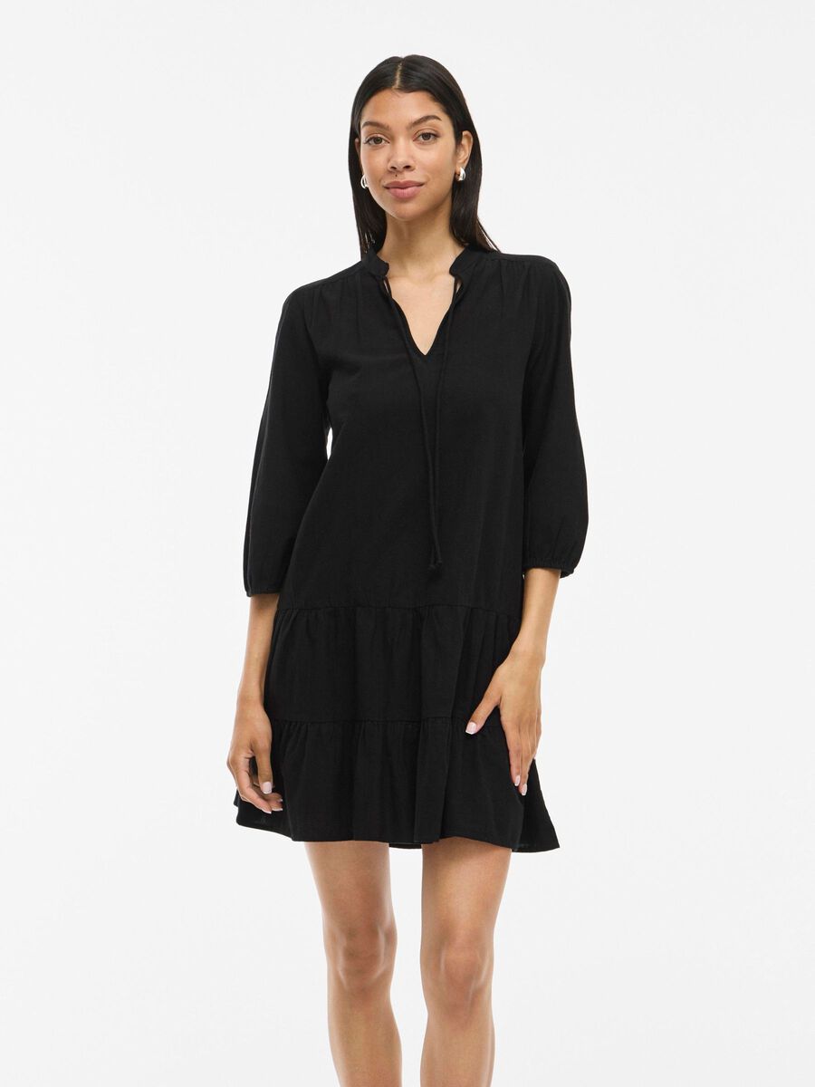VILA VIPETRA 3/4 SLEEVED SHORT DRESS, Black Beauty, highres - 14109524_BlackBeauty_003.jpg