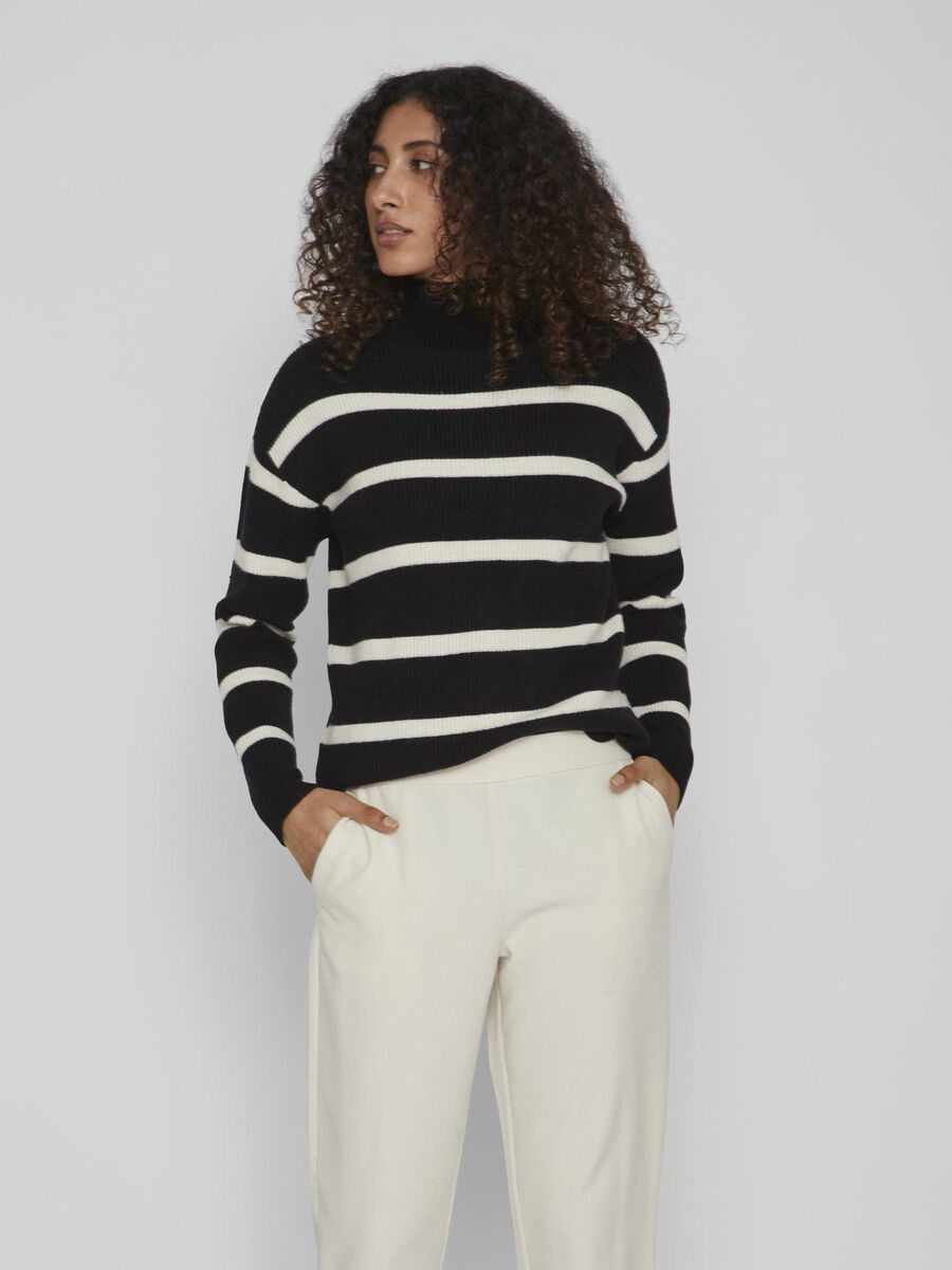 Vila STRIPED KNITTED PULLOVER, Black, highres - 14091615_Black_1070770_003.jpg