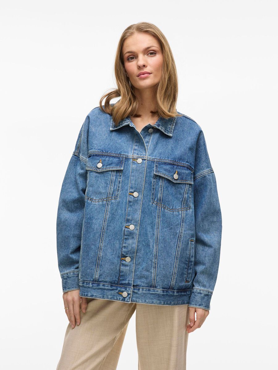 VILA COTTON DENIM JACKET, Light Blue Denim, highres - 14109925_LightBlueDenim_003.jpg