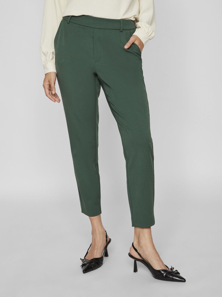 VILA VIVARONE SLIM FIT KORKEAVYÖTÄRÖISET HOUSUT, Pineneedle, highres - 14087406_Pineneedle_003.jpg