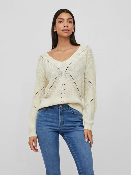 Vila V-NECK KNITTED PULLOVER, Birch, highres - 14080886_Birch_003.jpg