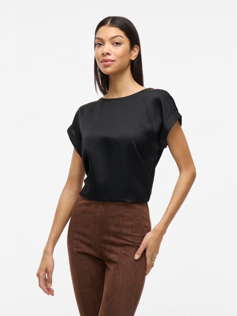 VILA VIELLETTE SHORT SLEEVED TOP, Black, highres - 14059563_Black_003.jpg